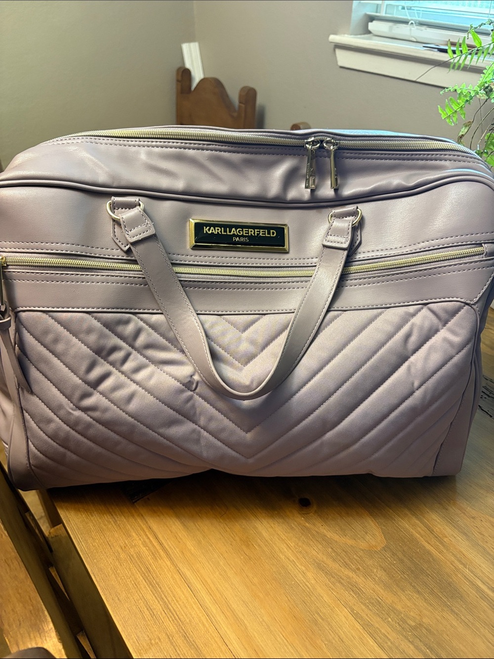 Karl Lagerfeld Quilted Travel Bag in Lavender